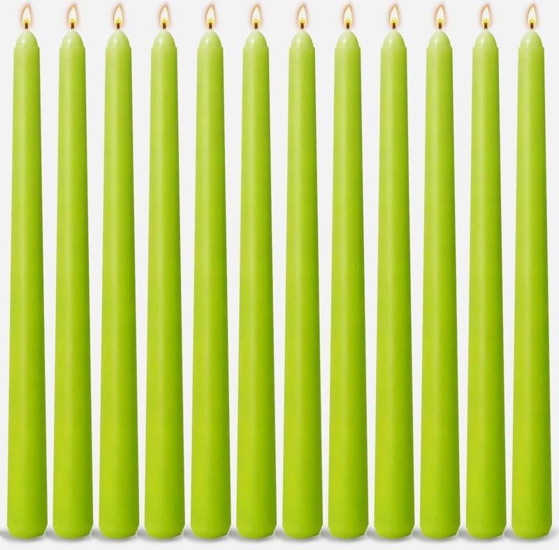 Sihuida 12-Pack Apple Green Taper Candles, 10 Inch Unscented Dripless Candlesticks, Long-Lasting Burn Time of 7-8 Hours, Perfect for Home Décor, Spring and St. Patrick's Day - Image 1